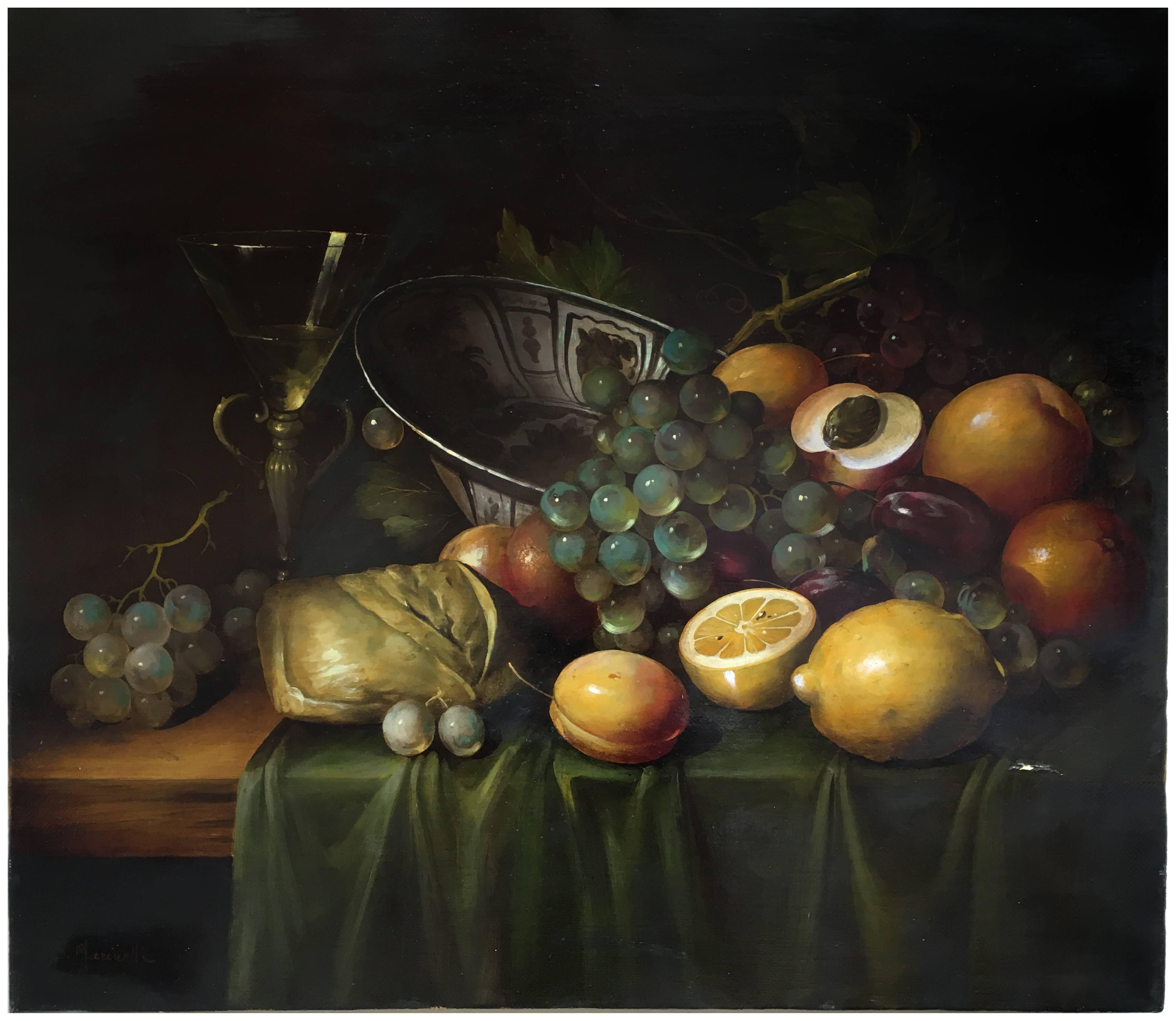 Nature morte - Ecole Flemish - Peinture italienne à l'huile sur toile - Painting de Salvatore Marinelli