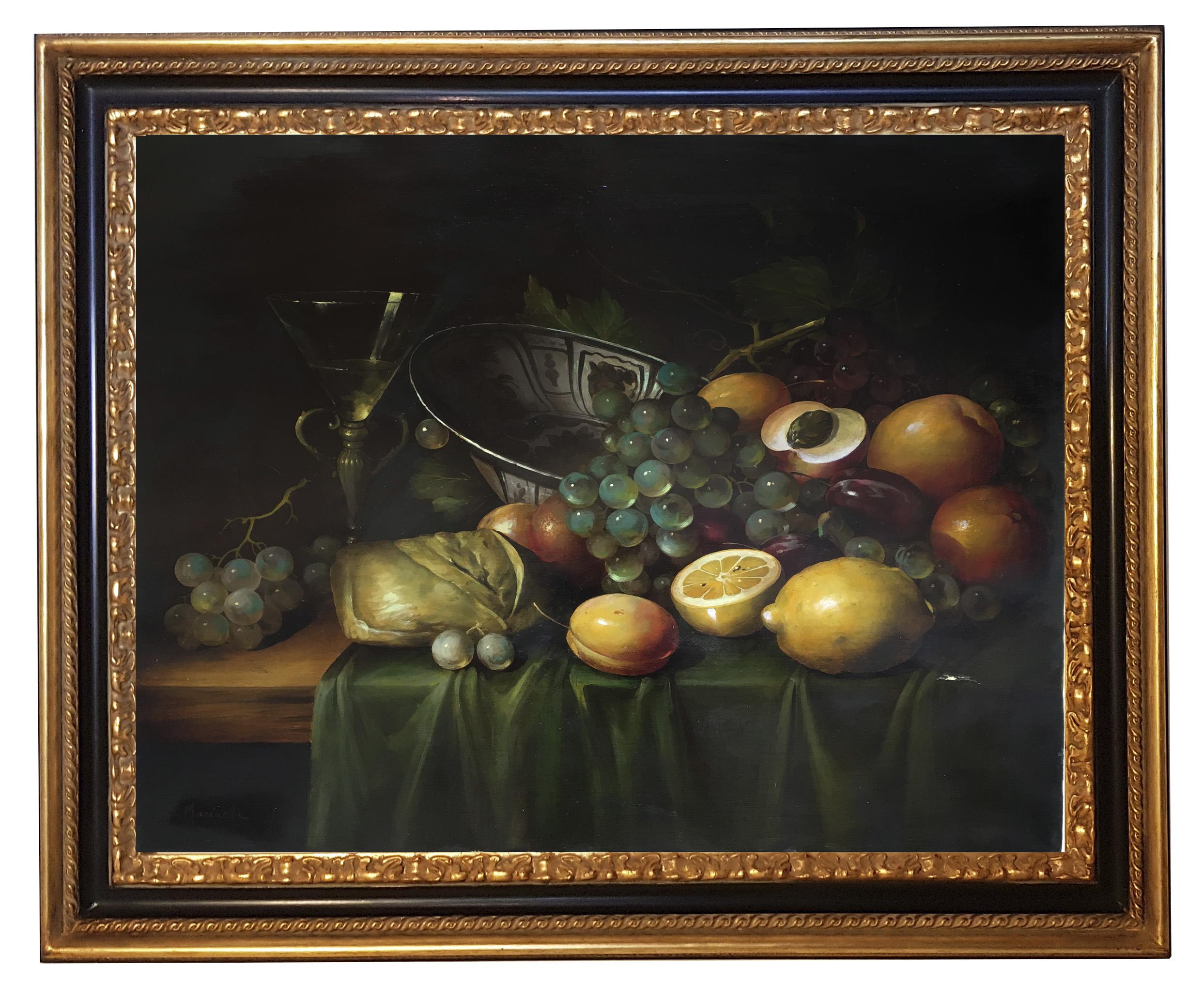 Salvatore Marinelli Still-Life Painting – STILL LIFE - Flämische Schule -Italienisches Öl auf Leinwand Gemälde