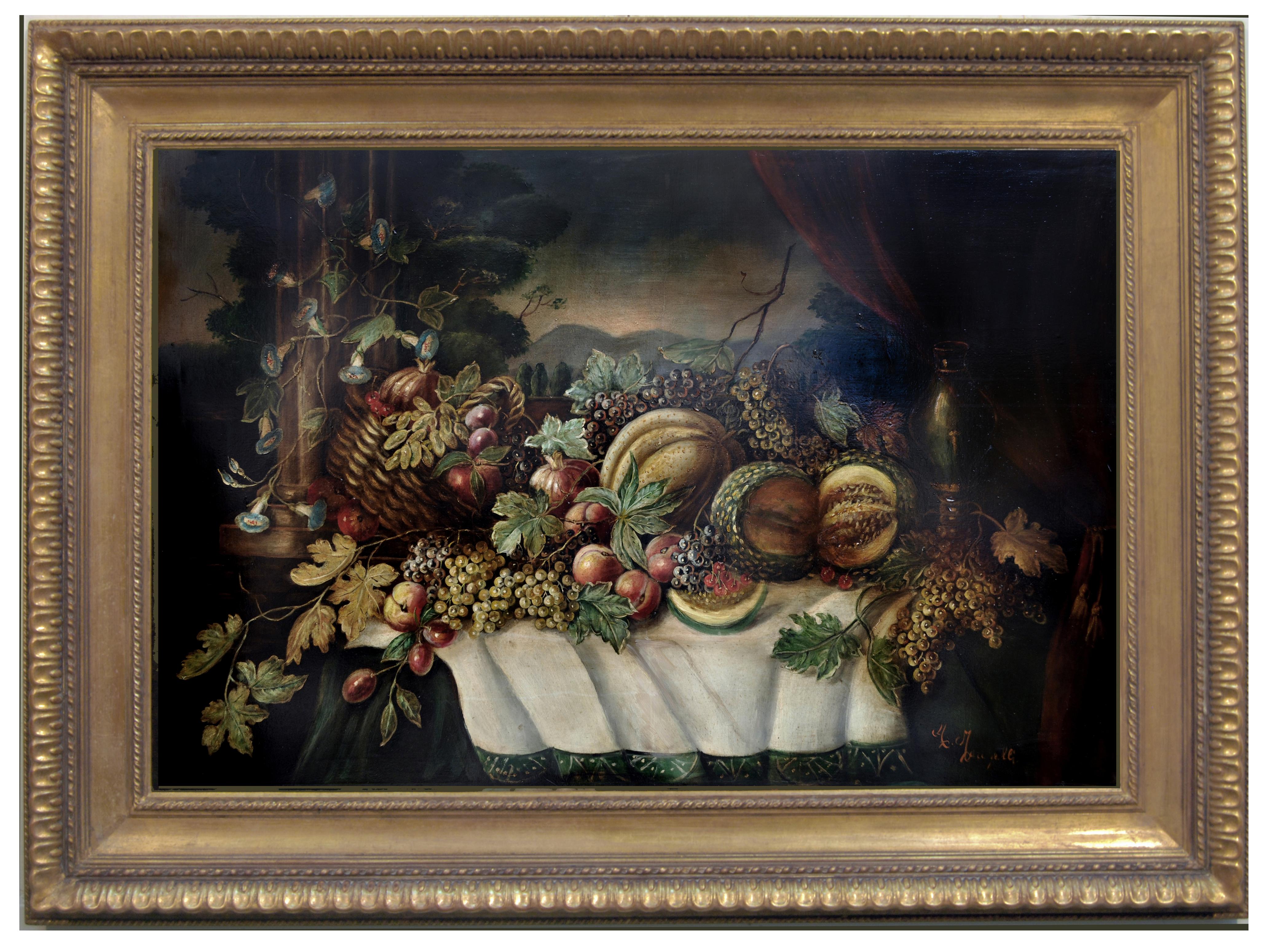 Salvatore Marinelli Still-Life Painting - STILL LIFE - Neapolitan School - Italian Oil on Canvas Painting