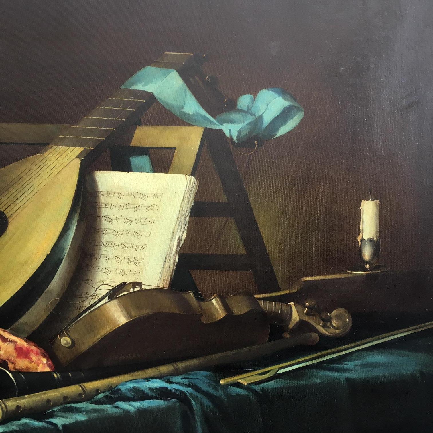 Still life - Salvatore Marinelli Italia 2010 - Oil on canvas cm.70x100
Salvatore Marinelli's painting is inspired by the painting by Anne Vallayer-Coster French painter. Music score painting is a rare type of painting that represents a musical work