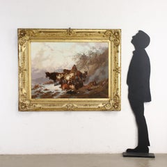Huile sur toile, troupeau au repos, XIXe siècle