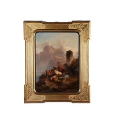 Paysage avec personnages et troupeaux, XIXe siècle
