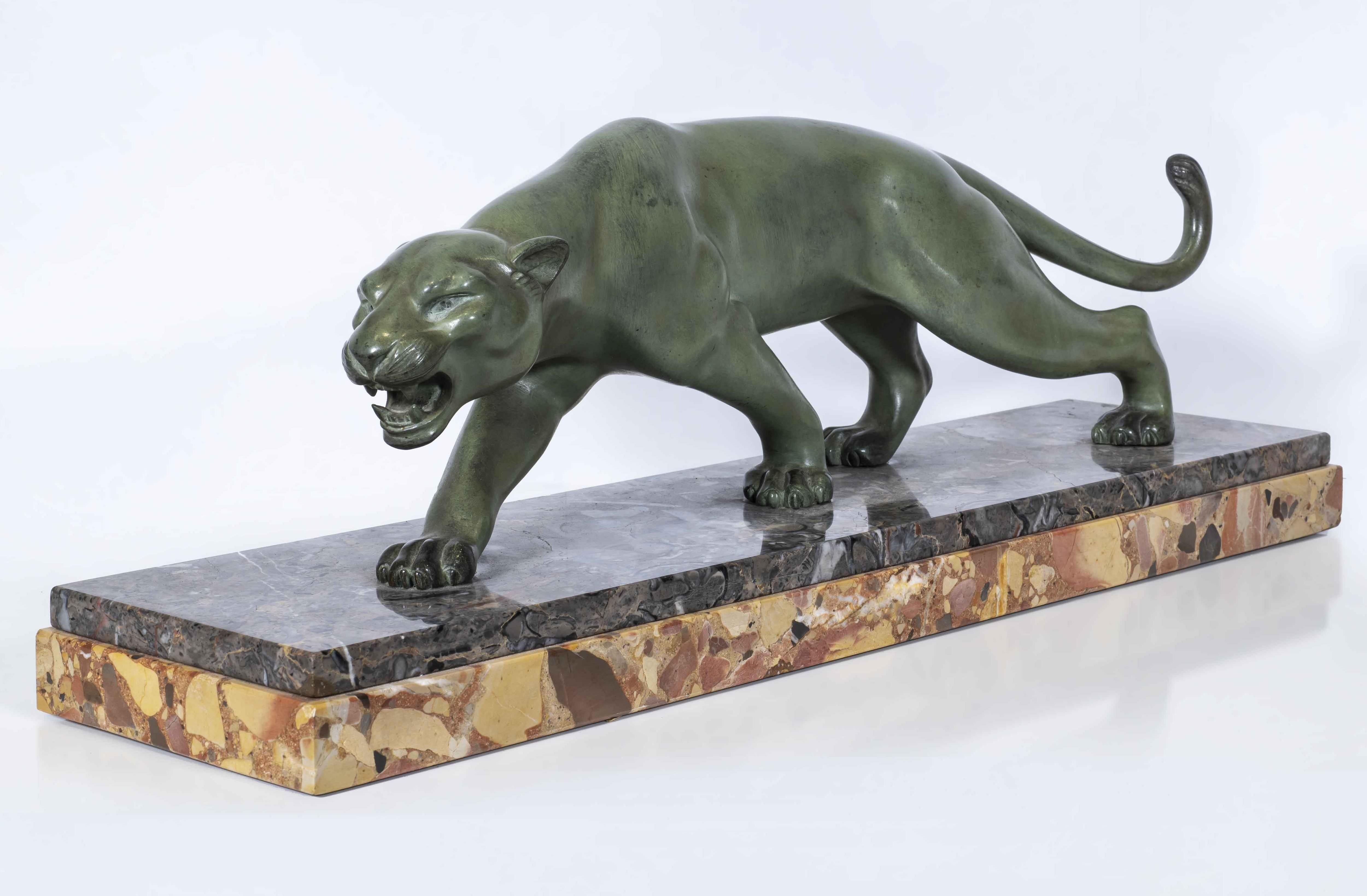 Art Deco Bronze Panther - Sculpture by Salvatore Melani 