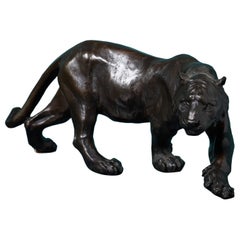 Salvatore Melani (1902-1934) Bronze Sculpture Of Prowling Tiger