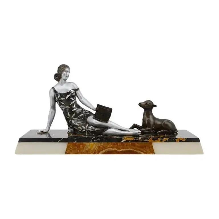 Salvatore Melani French Art Deco Lady and Lamb Sculpture, Late 1920s For Sale