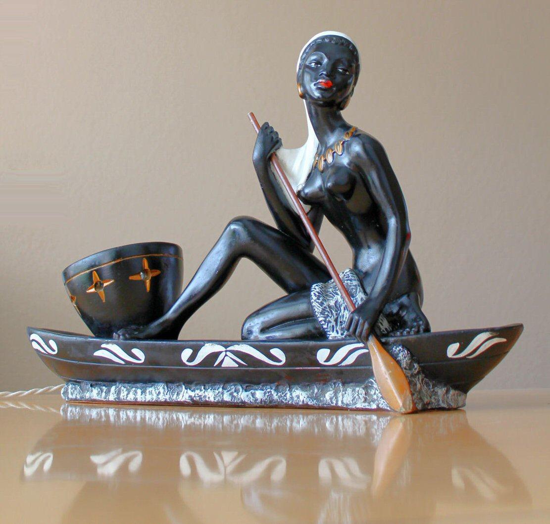 Salvatore Melani Escultura Lámpara de Acento Mujer Francia Años 20 Art Decó Terracota en venta 4
