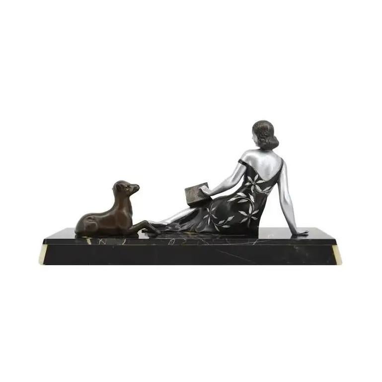 Art Deco Salvatore Melani Young Lady and Lamb Sculpture, 1920 For Sale