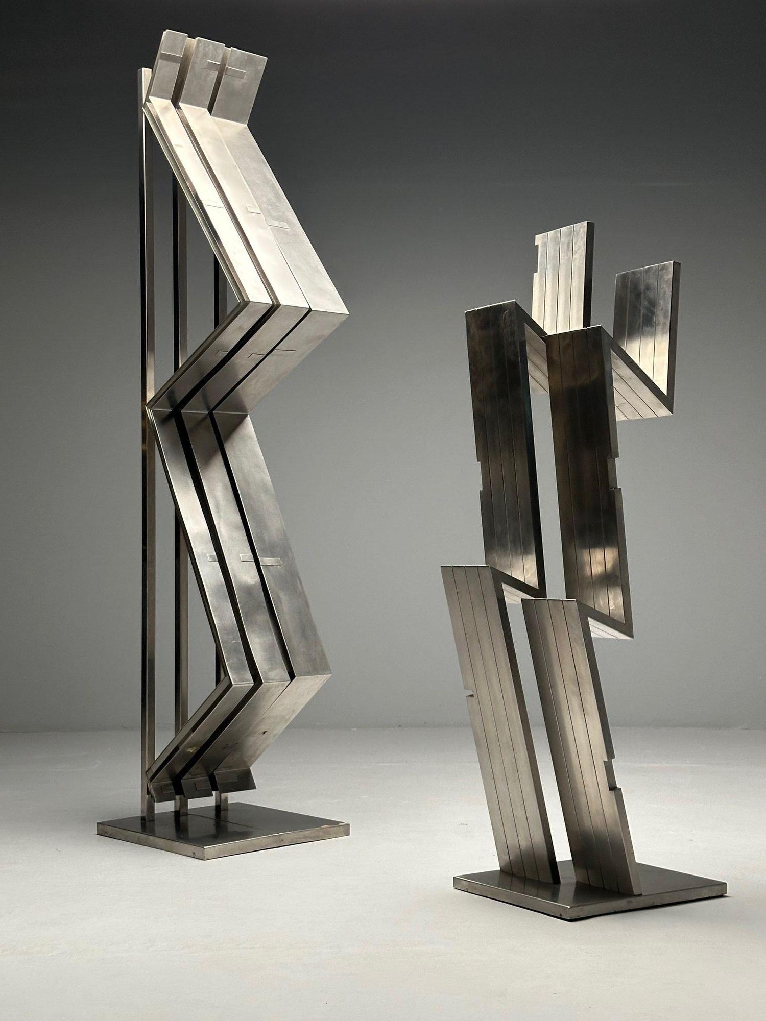 Salvatore Messina, Italian Mid-Century Modern, 'Vertical Refraction' Sculpture, Steel, Italy, 1970s

Indoor or outdoor modernist geometric sculpture designed by Salvatore Messina and produced in Italy in the second half of the 20th century. This