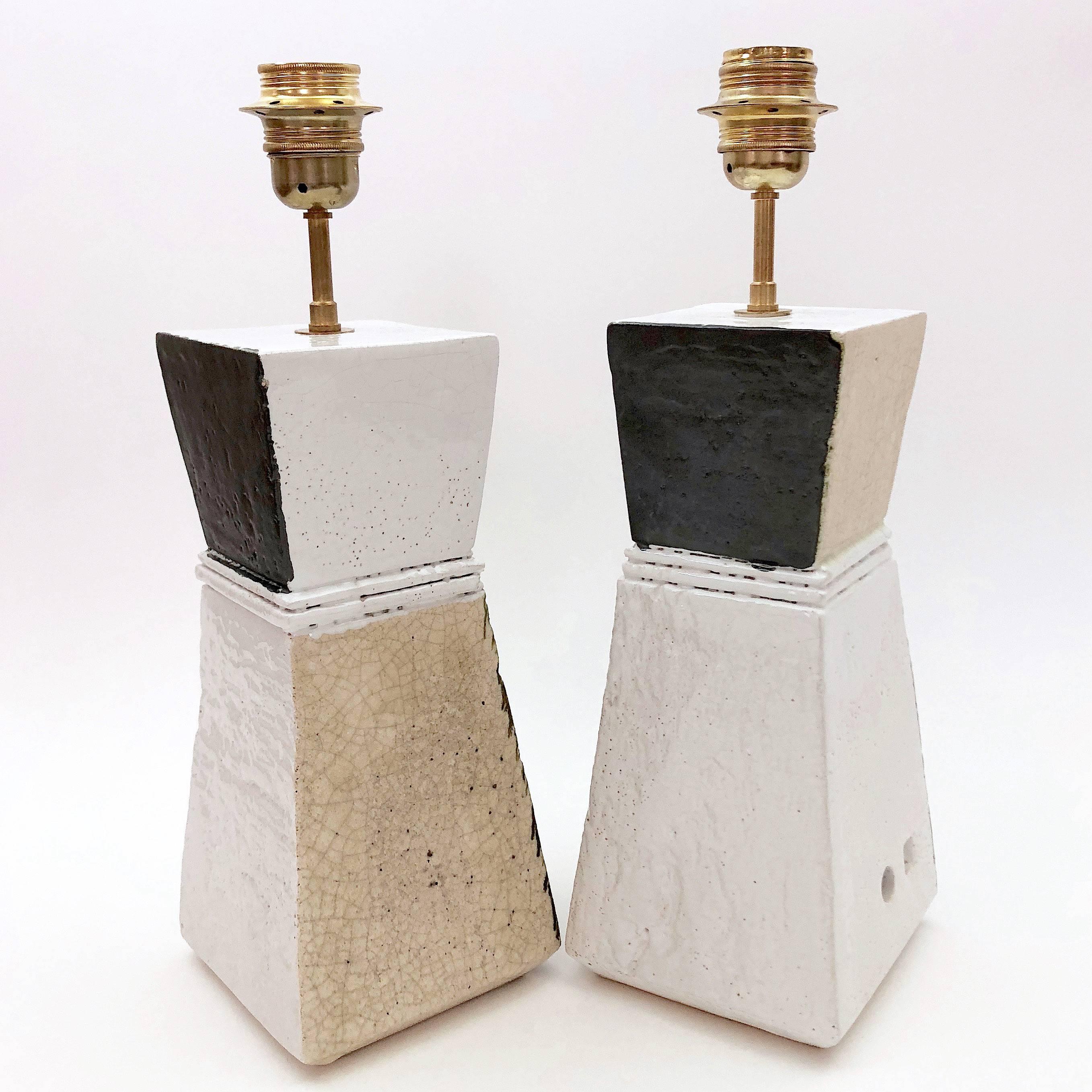 Enameled Salvatore Parisi, Pair of Ceramic Table Lamp Bases