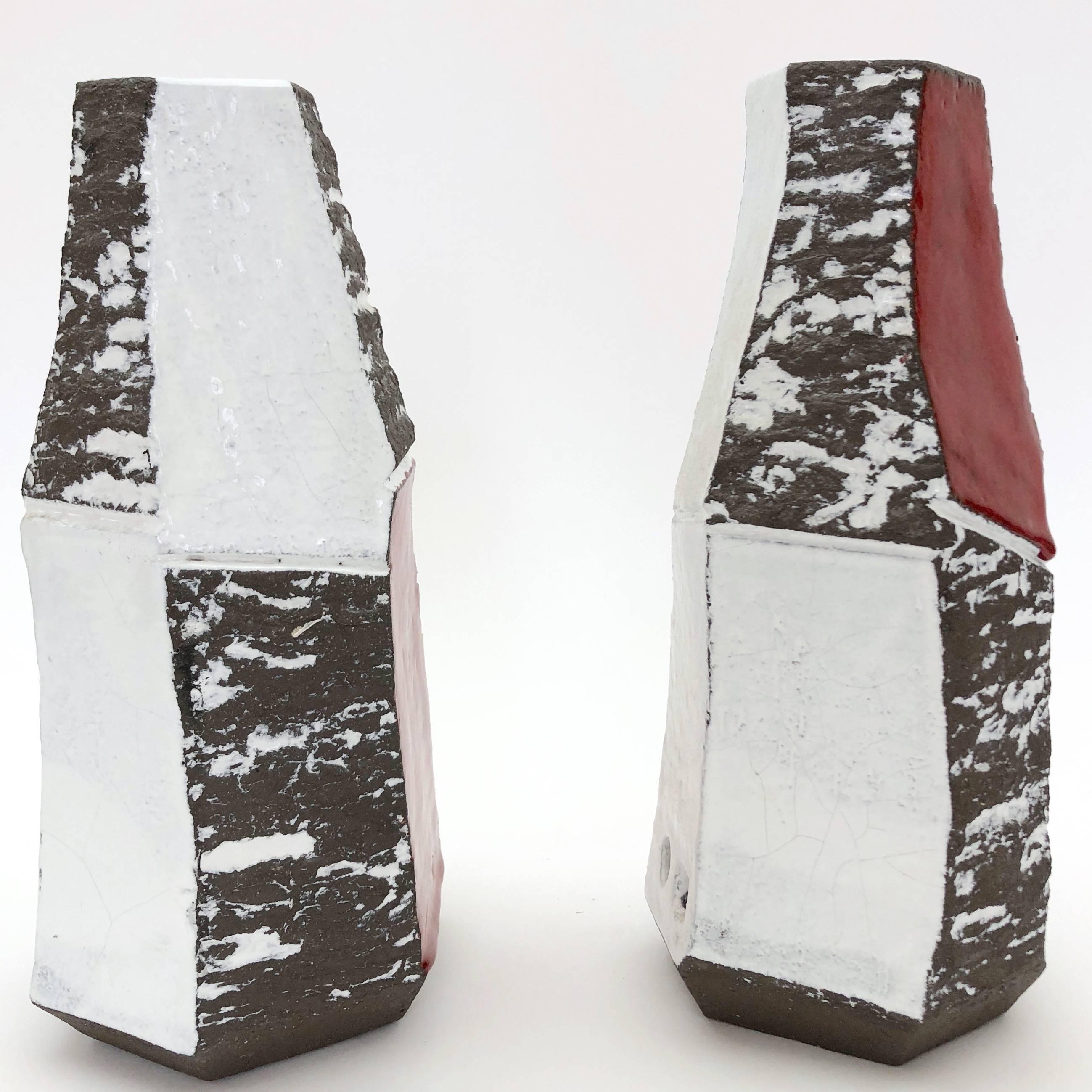 Enameled Salvatore Parisi, Pair of Faceted Ceramic Table Lamps