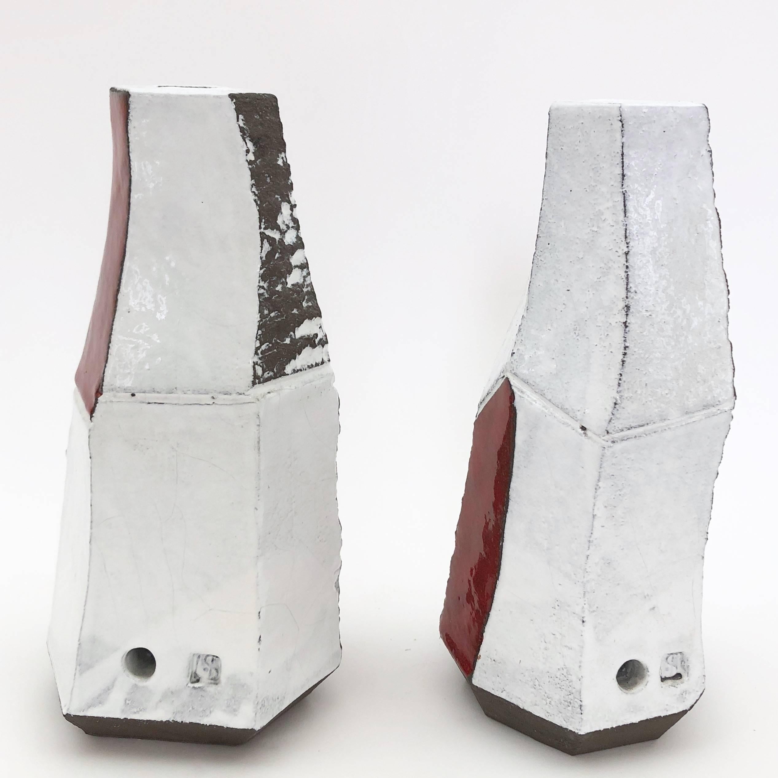 Contemporary Salvatore Parisi, Pair of Faceted Ceramic Table Lamps