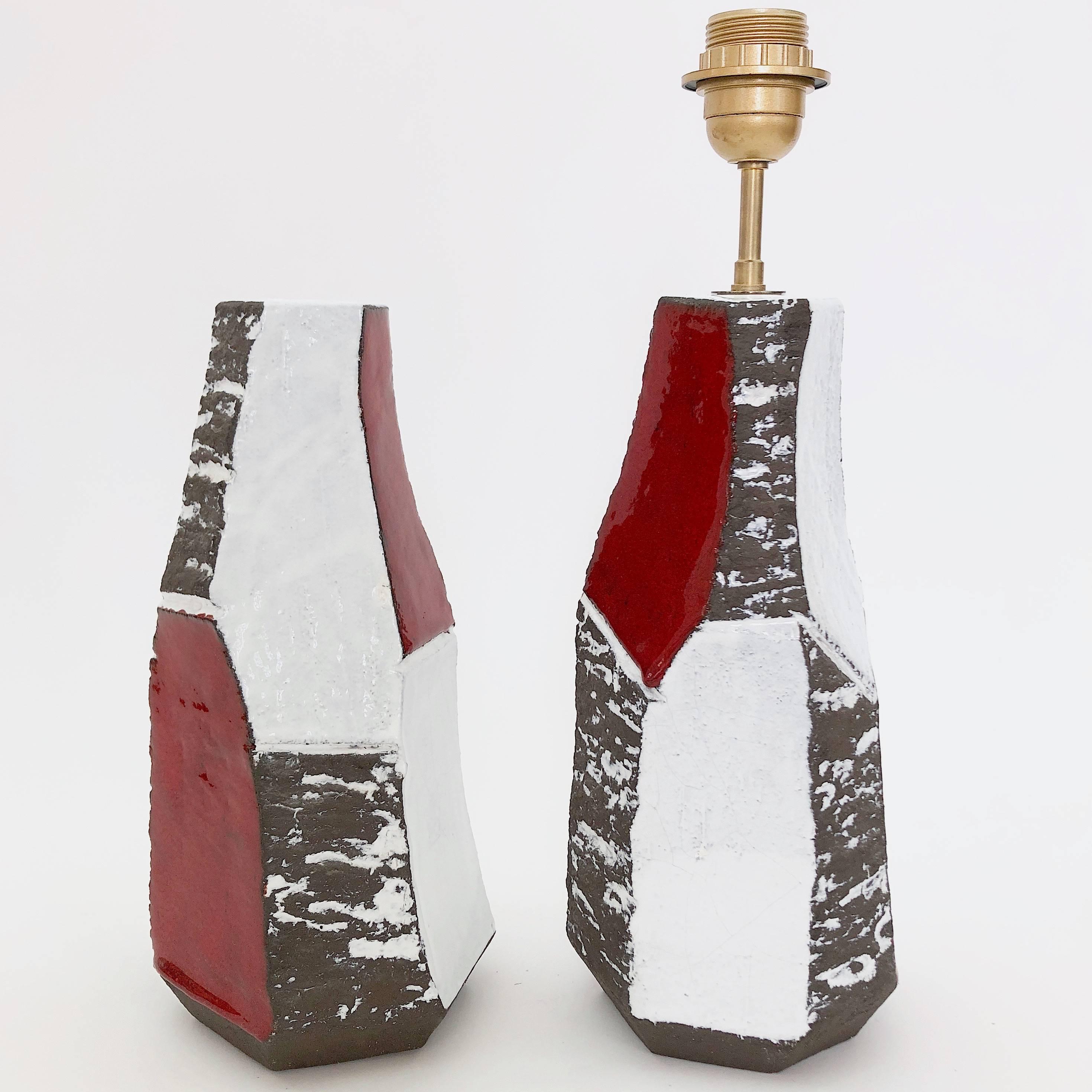 Salvatore Parisi, Pair of Faceted Ceramic Table Lamps 1