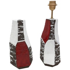 Salvatore Parisi, Pair of Faceted Ceramic Table Lamps