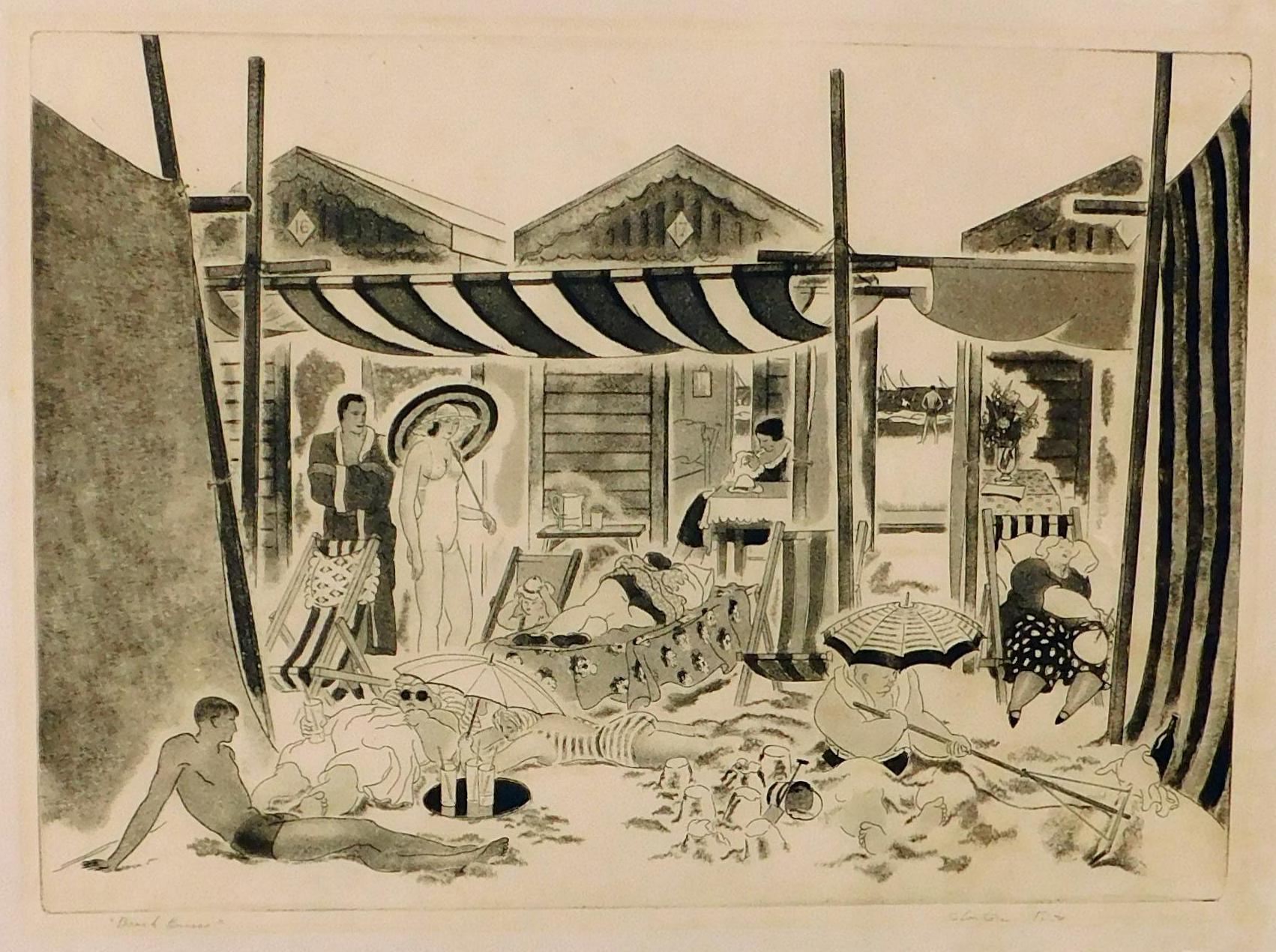 Charming etching by Italian/Pennsylvania artist Salvatore Pinto (1905-1966).
The work is titled in pencil lower left “Beach Houses.” Created 1935. 
Signed in pencil lower right “Salvatore Pinto.” In good condition with deckle edges.
Image is 10 x 14