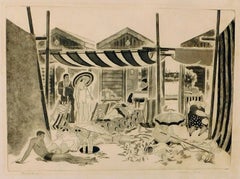 Salvatore Pinto Aguatinta y aguafuerte original "Casas de playa"