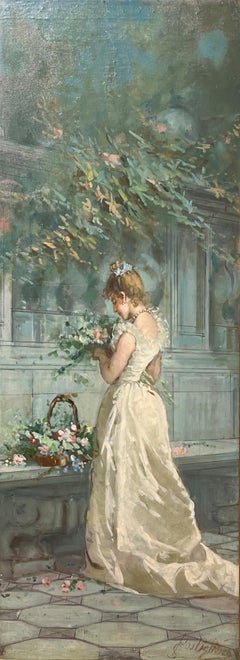 19th Century by Salvatore Postiglione Pastime of a young lady Oil on canvas