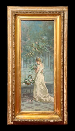 19th Century by Salvatore Postiglione Pastime of a young lady Oil on canvas