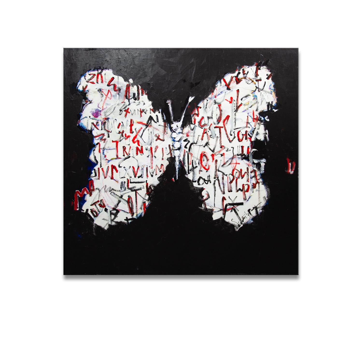 "Urban Flight" original artwork by renowned artist Salvatore Principe, is unmistakably bold and contemporary. The piece features a butterfly with black, red, and white while utilizing a combination of hard lines and soft blending, Salvatore's work