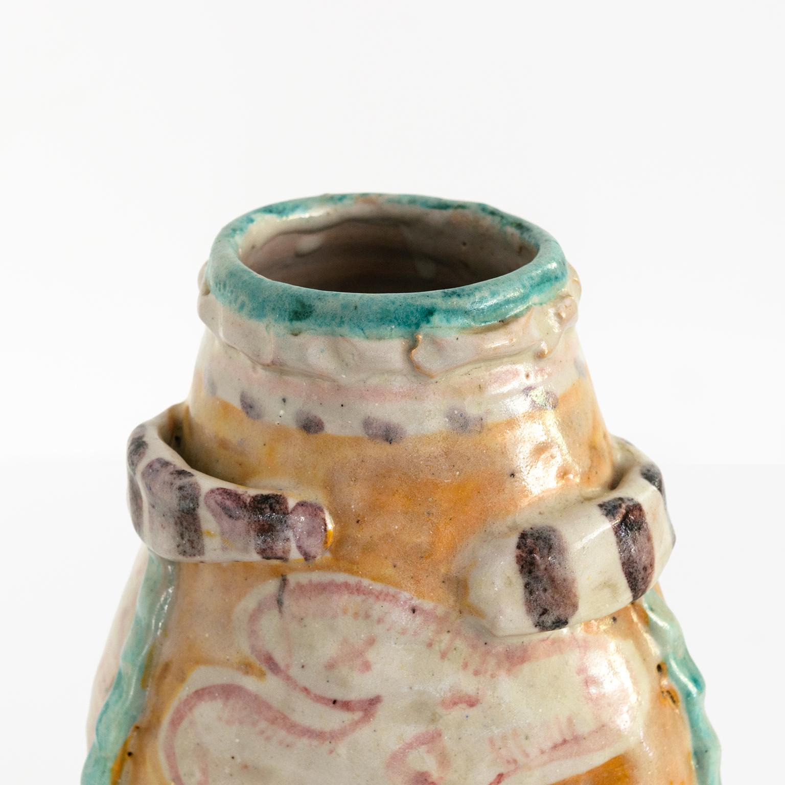 Hand-Painted Salvatore Procida Hand Decorated Ceramic Vase, Vietri, Italy Mid-Century Modern For Sale