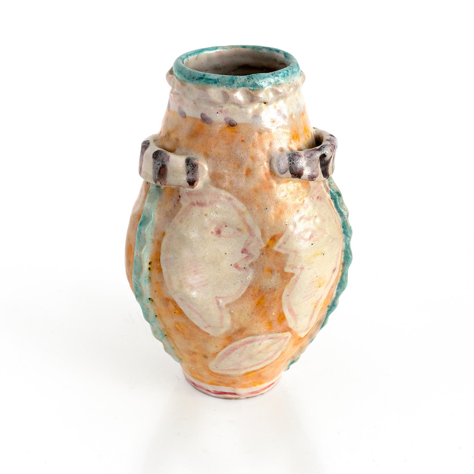 Salvatore Procida Hand Decorated Ceramic Vase, Vietri, Italy Mid-Century Modern In Good Condition For Sale In New York, NY