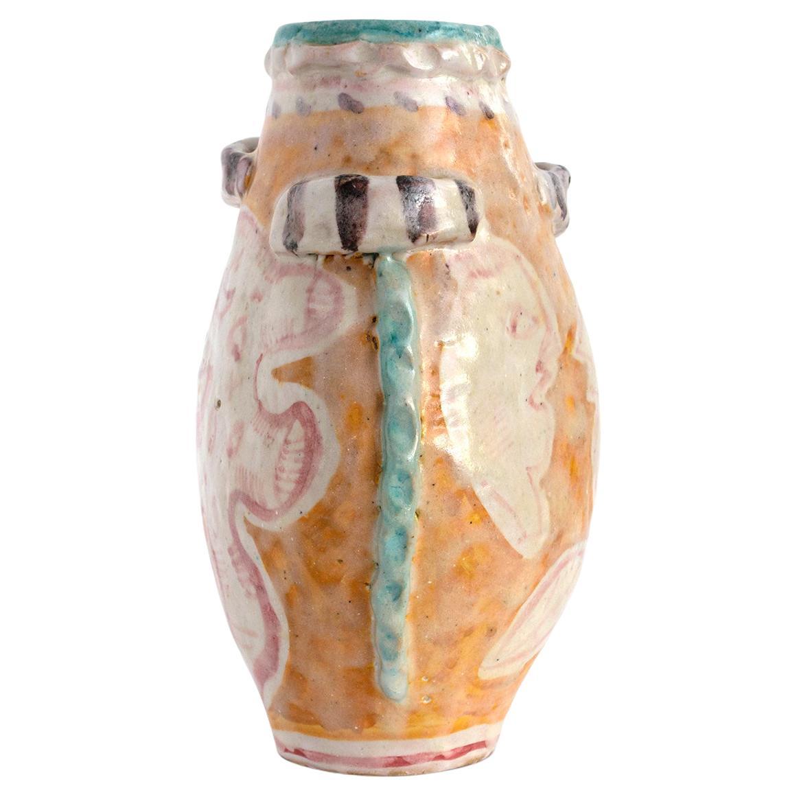 Salvatore Procida Hand Decorated Ceramic Vase, Vietri, Italy Mid-Century Modern