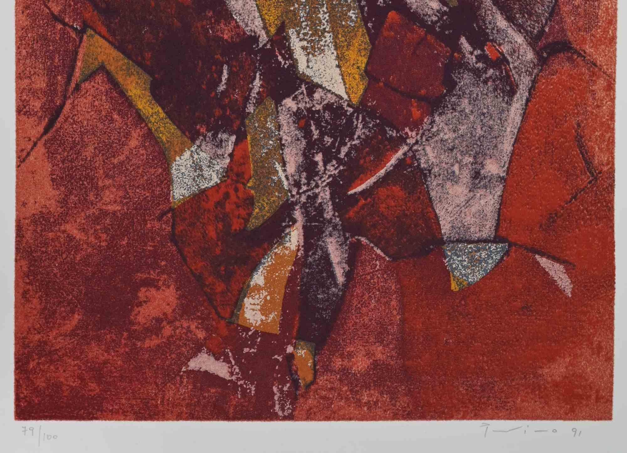 Abstrakte Komposition in Rot – Siebdruck von Salvatore Provino – 1991 im Angebot 1