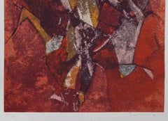 Red Abstract Composition - Print by Salvatore Provino - 1991