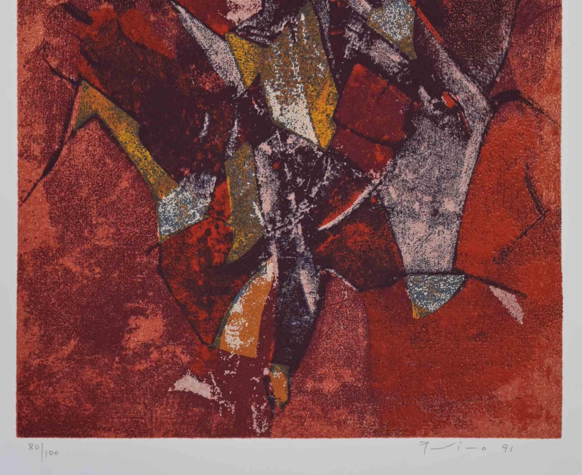Red Abstract Composition - Screen Print by Salvatore Provino - 1991 For Sale 1