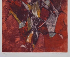 Composición Abstracta Roja - Serigrafía de Salvatore Provino - 1991
