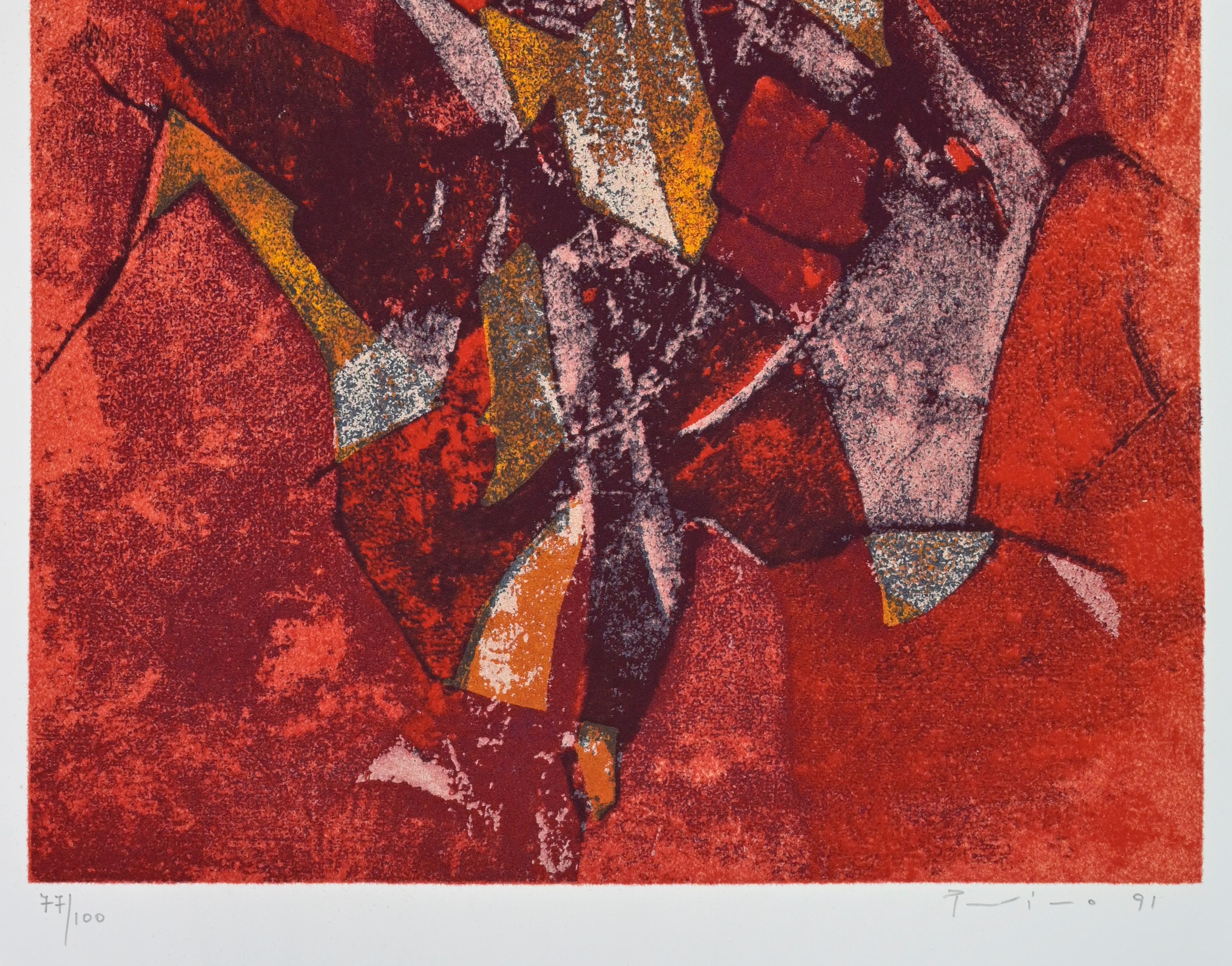 Red Abstract Composition - Screen Print by Salvatore Provino - 1991 For Sale 1