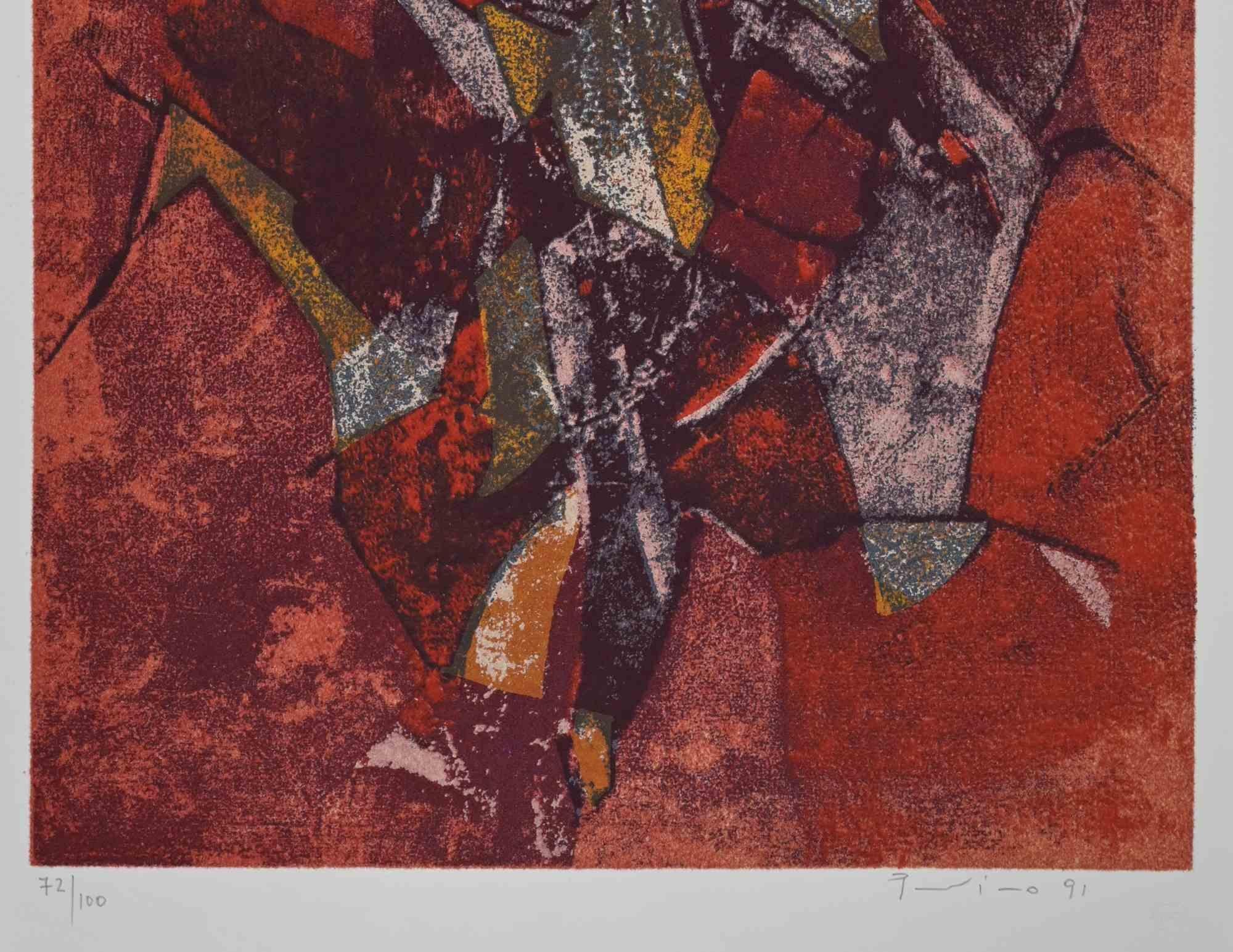 Red Abstract Composition - Screen Print by Salvatore Provino - 1991 For Sale 1