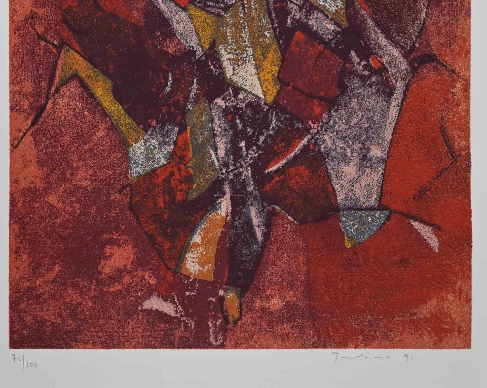 Red Abstract Composition - Screen Print by Salvatore Provino - 1991 For Sale 1