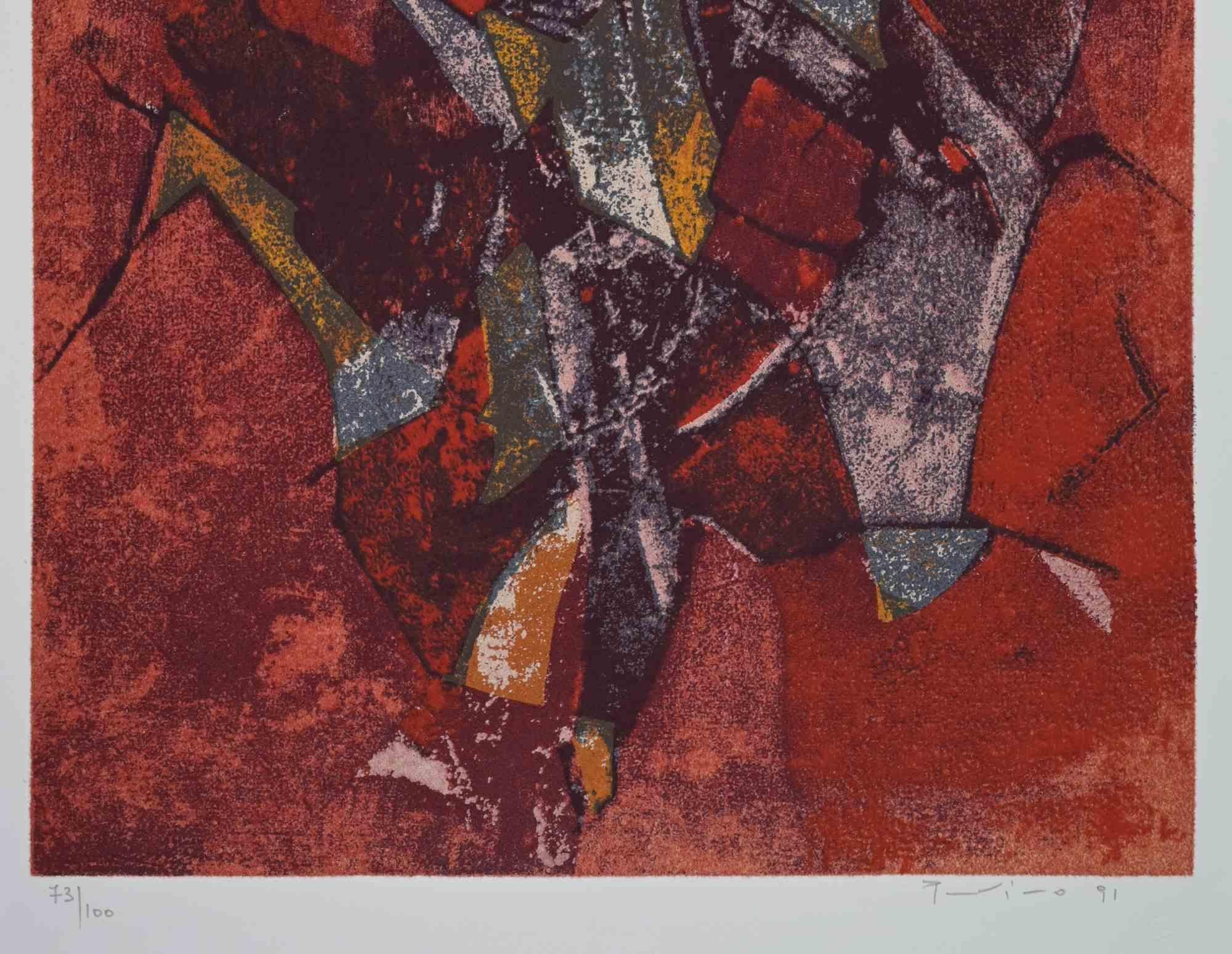 Red Abstract Composition - Screen Print by Salvatore Provino - 1991 For Sale 1