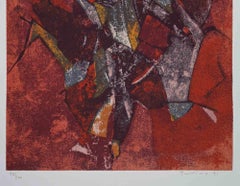 Composición Abstracta Roja - Serigrafía de Salvatore Provino - 1991