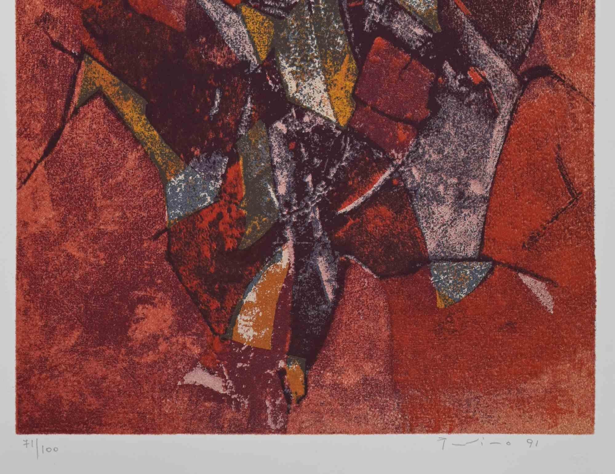 Composizione astratta rossa - Serigrafia di Salvatore Provino - 1991 in vendita 1