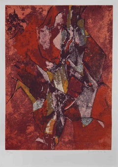 Composizione astratta rossa - Serigrafia di Salvatore Provino - 1991