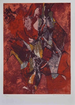 Red Abstract Composition - Screen Print by Salvatore Provino - 1991