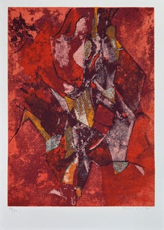 Red Abstract Composition - Screen Print by Salvatore Provino - 1991