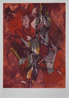 Red Abstract Composition - Screen Print by Salvatore Provino - 1991