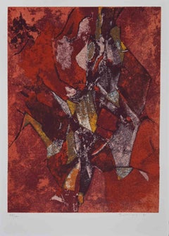 Red Abstract Composition - Screen Print by Salvatore Provino - 1991