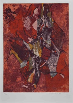Red Abstract Composition - Screen Print by Salvatore Provino - 1991