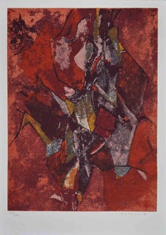 Red Abstract Composition - Screen Print by Salvatore Provino - 1991