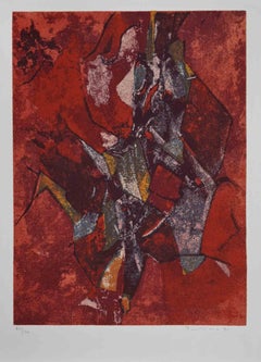 Composición Abstracta Roja - Serigrafía de Salvatore Provino - 1991