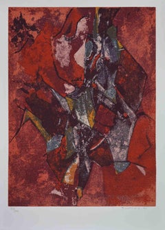 Red Abstract Composition - Screen Print by Salvatore Provino - 1991