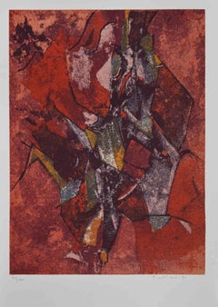 Abstrakte Komposition in Rot – Siebdruck von Salvatore Provino – 1991