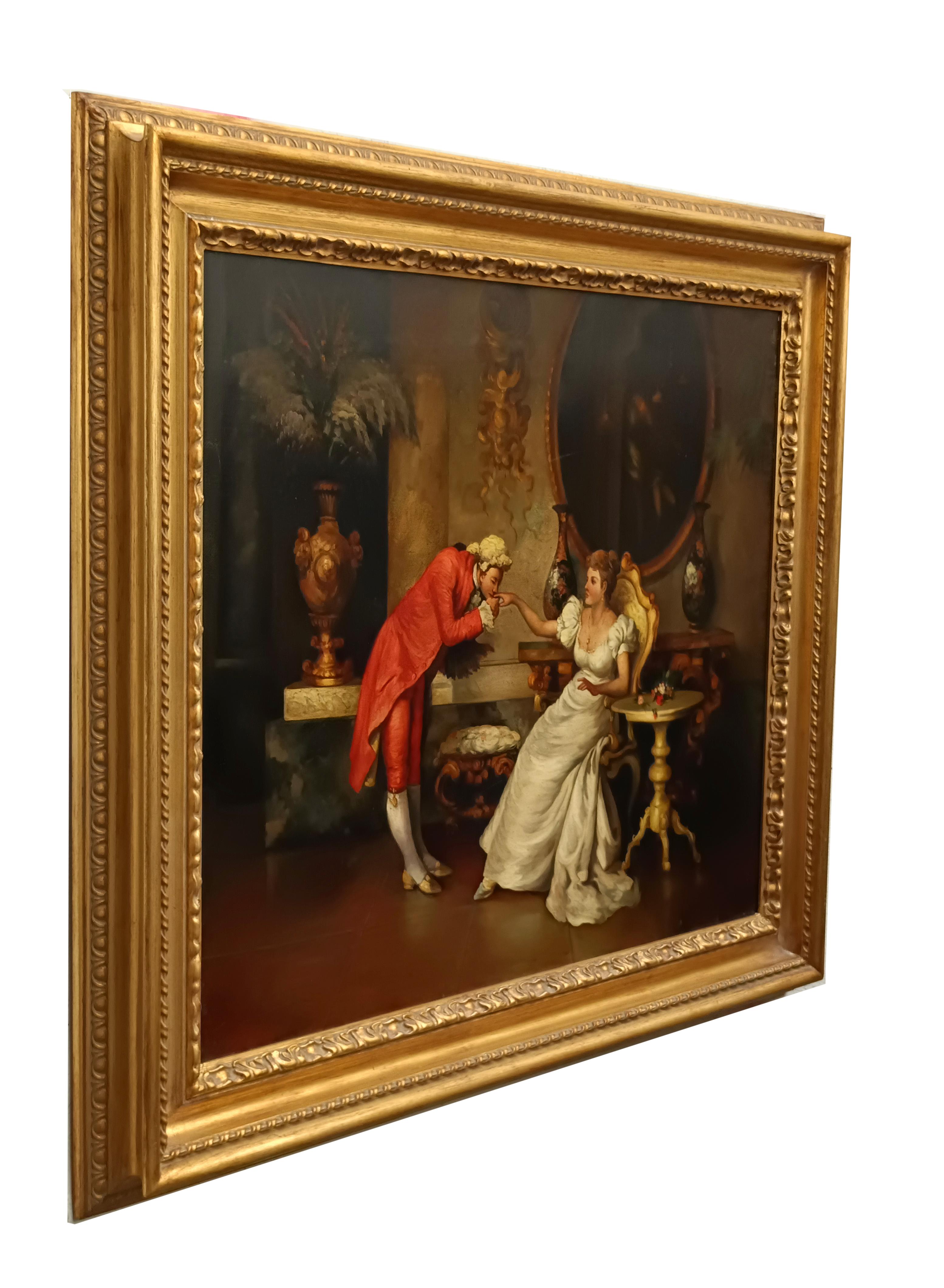 ESCENA ROMÁNTICA - Escuela Francesa - Óleo sobre Lienzo Pintura Figurativa Italiana en venta 8
