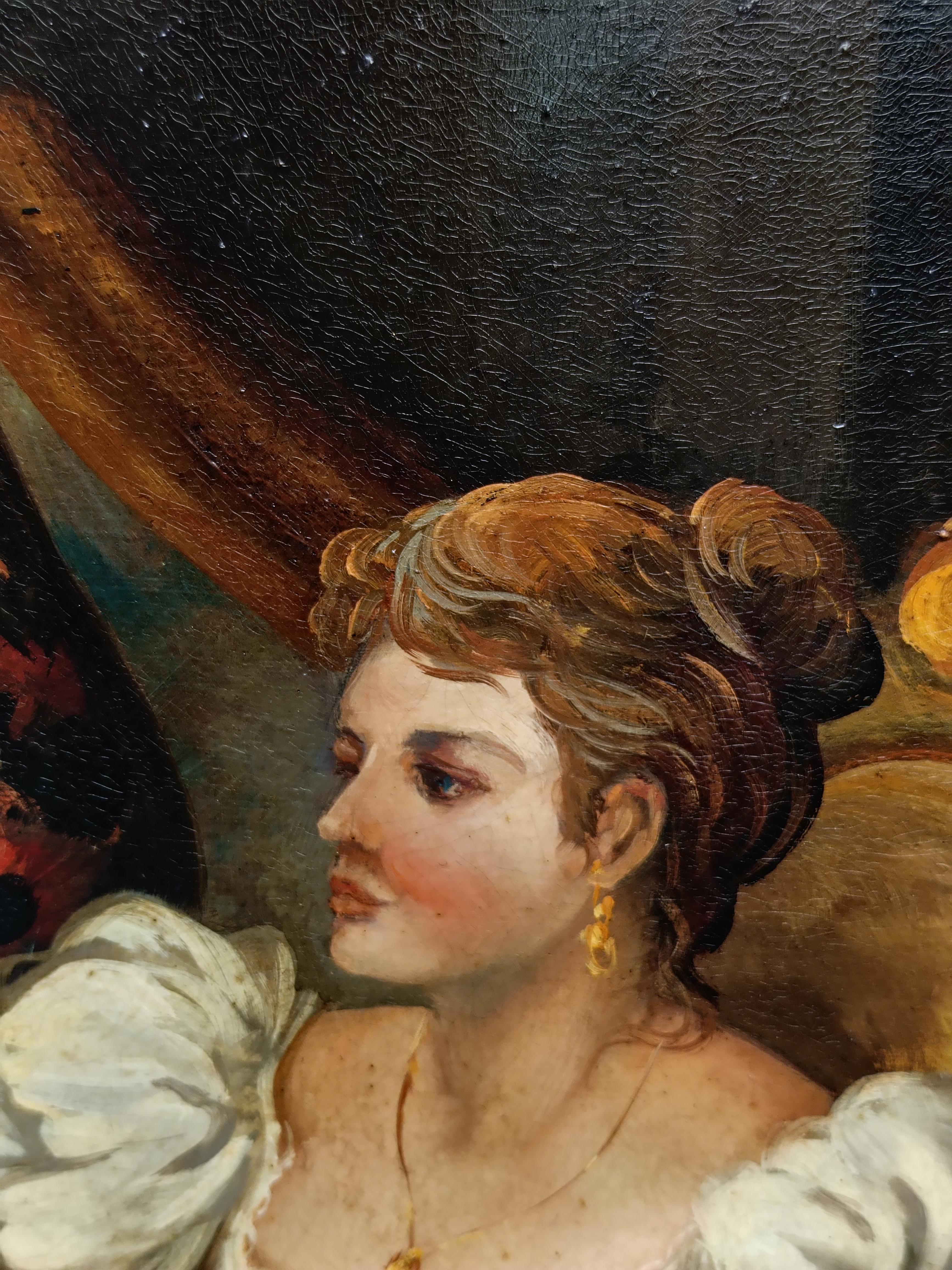 ESCENA ROMÁNTICA - Escuela Francesa - Óleo sobre Lienzo Pintura Figurativa Italiana en venta 9