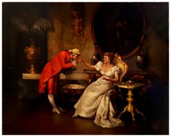 ROMANTIC SCENE - French School - Oil on Canvas Italian Figurative Painting