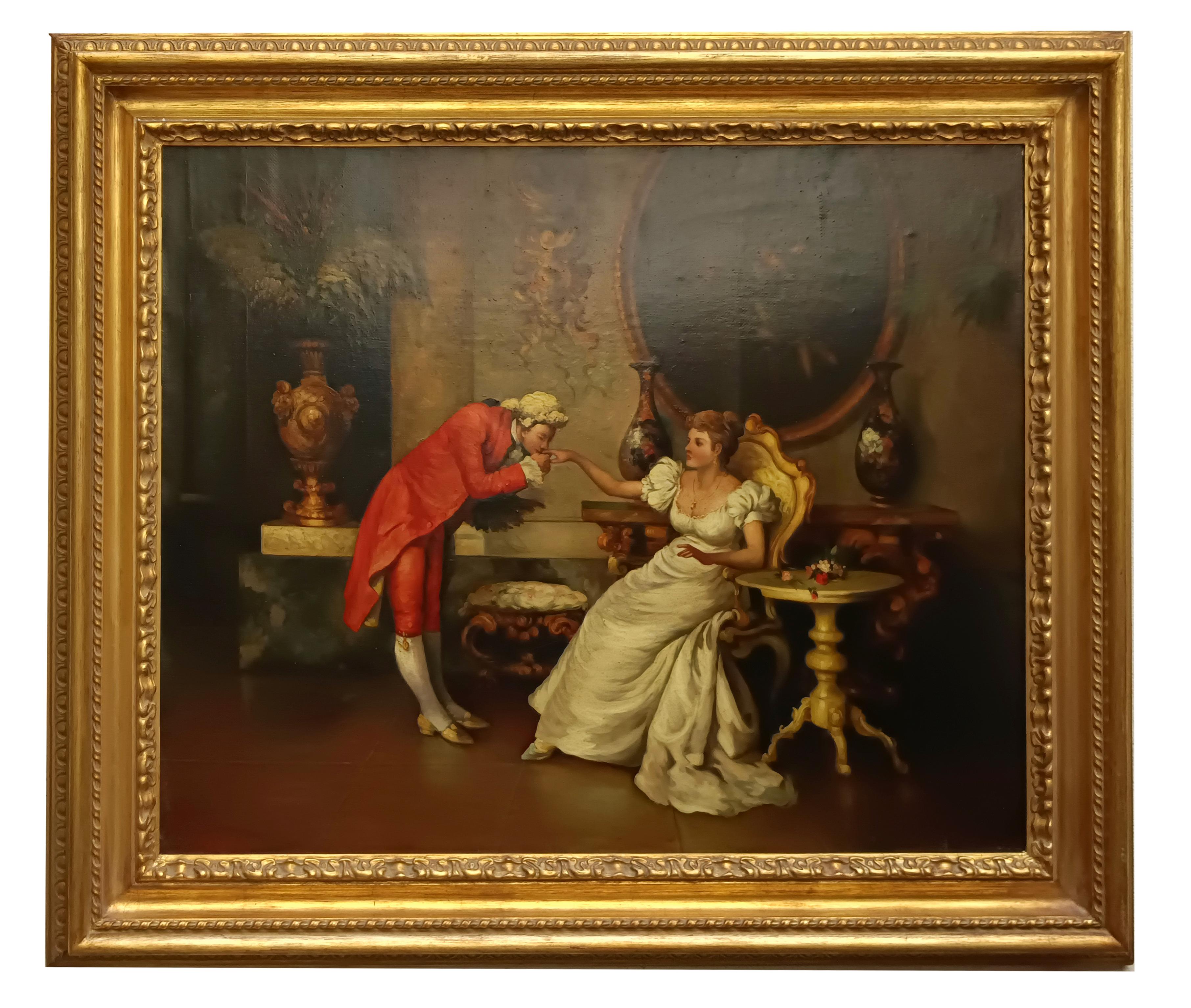 Figurative Painting de Salvatore Testa - ESCENA ROMÁNTICA - Escuela Francesa - Óleo sobre Lienzo Pintura Figurativa Italiana