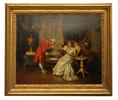 ROMANTIC SCENE - French School - Oil on Canvas Italian Figurative Painting